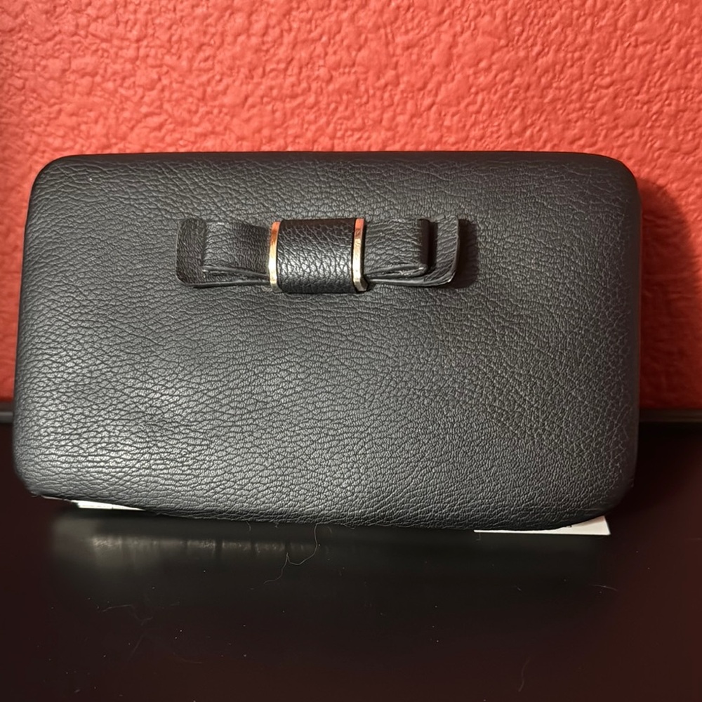Black Leather Wallet with Bow Accent